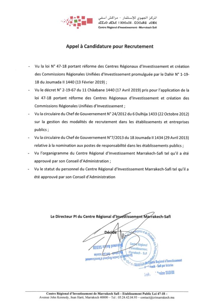 Emploi Public  Centre régional d'investissement