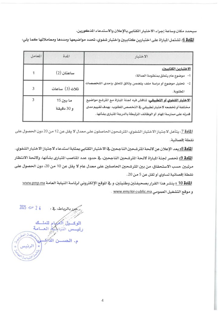 رئاسة النيابة العامة : مباراة توظيف (10) أمين قضائي من الدرجة الرابعة 
